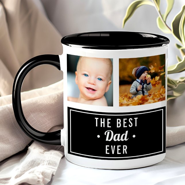 The Best Dad Ever Black Custom Photo Collage Mug (Creator Uploaded)