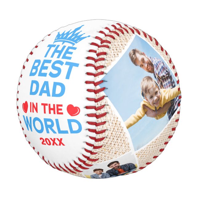 The Best Dad In The World, Personalised 4 Photos Baseball (Angled)