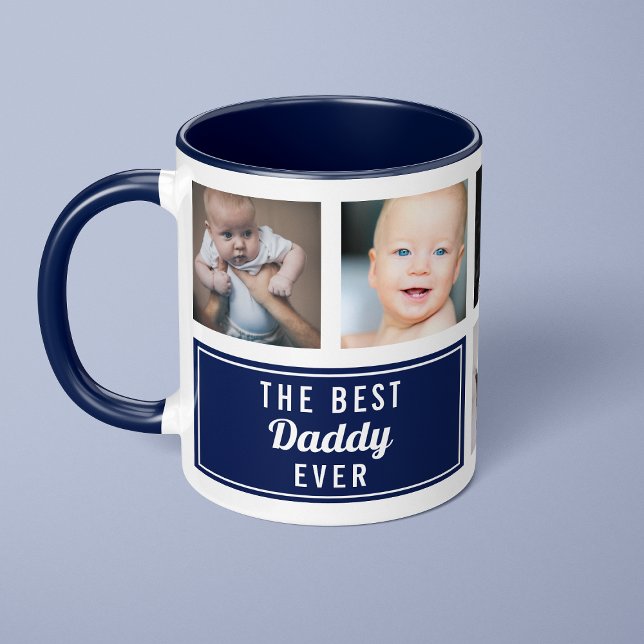 The Best Daddy Ever Navy Blue Collage Photo Mug (Creator Uploaded)