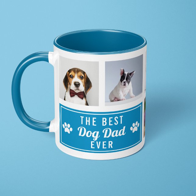 The Best Dog Dad Ever Blue Pet Collage Photo Mug (Creator Uploaded)