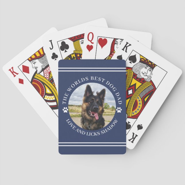 The Best Dog Dad Photo Blue  Playing Cards (Back)