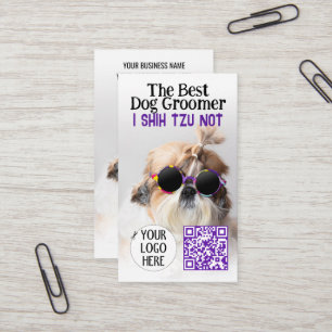 The Best dog groomer Shih Tzu Not Logo QR code Business Card