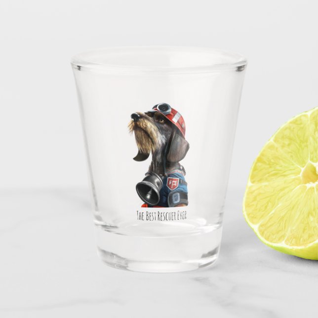 The Best Firefighter Ever Wirehaired Dachshund Shot Glass (Front)