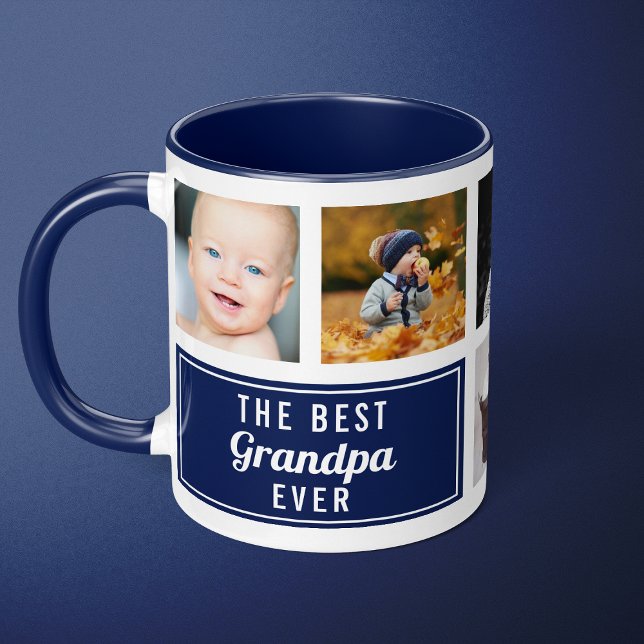 The Best Grandpa Ever Navy Blue Collage Photo Mug (Creator Uploaded)