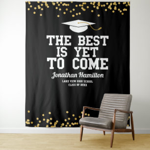 The Best Is Yet To Come Black Grad Party Backdrop Tapestry