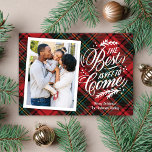 The Best Is Yet To Come Merry Christmas Photo Card<br><div class="desc">This classic photo card design features an elegant holiday plaid background, the greeting "the best is yet to come", one vertical photo, and your message in white script. The background pattern can be removed and replaced with a solid colour if you wish - simply scroll to the bottom of the...</div>
