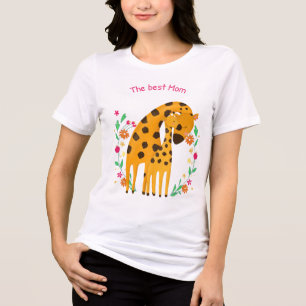 "The Best Mom" Cute Giraffe Mother and Baby Tri-Blend Shirt