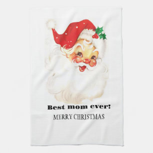 The best mom in the world, retro Santa Claus Tea Towel