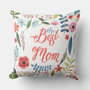 The Best Mom-Modern Text & Botanical Leafs Cushion
