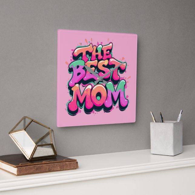 The best mom style graffiti square wall clock (Office)