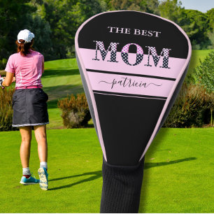 The Best Mom Stylish Black Pink Lettering Golf Head Cover