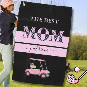 The Best Mom Stylish Black Pink Lettering Golf Towel