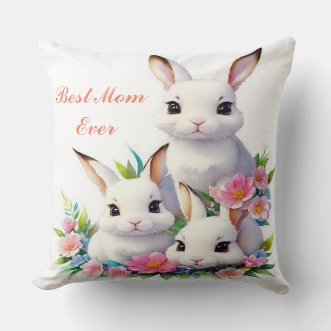  The "Best Mum Ever" Bunny Throw Pillow (Front)