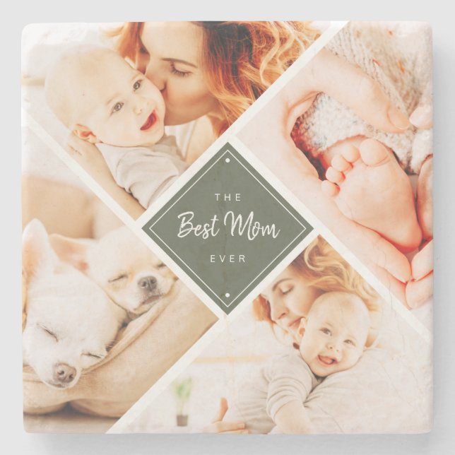 The Best Mum Ever Modern Custom Photos Stone Coaster (Front)