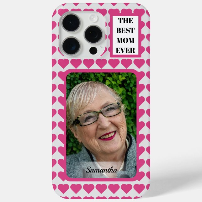The Best Mum Ever Photo Name Pink Hearts  Case-Mate iPhone Case (Back)