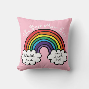 The Best Mum, Mum, Ever Colourful Rainbow Pink Cushion