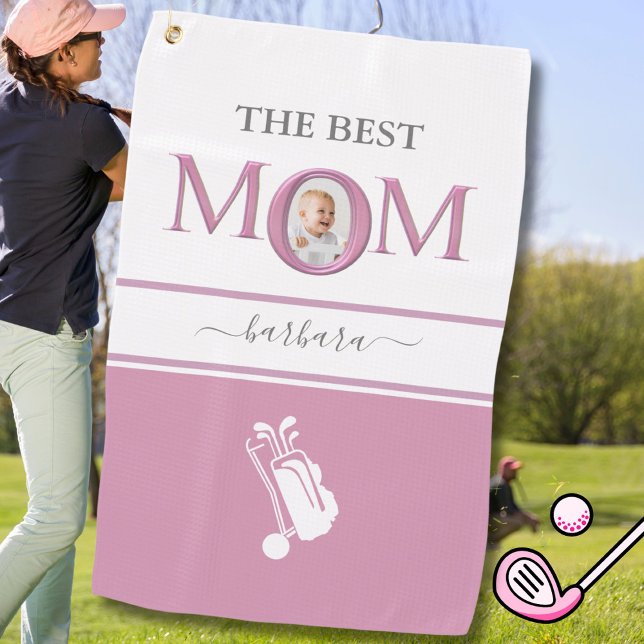 The Best Mum Photo Stylish Pink Lavender Lettering Golf Towel (Creator Uploaded)