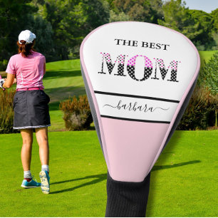 The Best Mum Stylish Black Pink Lettering Golf Head Cover