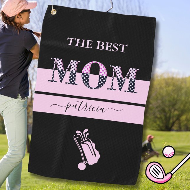 The Best Mum Stylish Black Pink Lettering Golf Towel (Creator Uploaded)