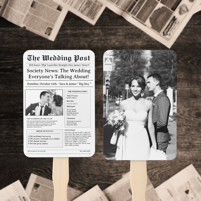 The Best Newspaper Timeline and Wedding Programs  Hand Fan (Creator Uploaded)
