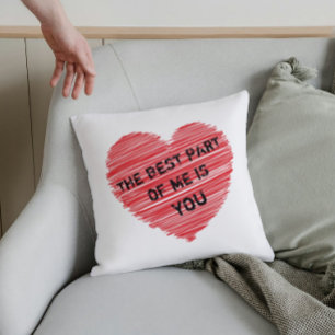 The best part of me romantic text in a red heart cushion