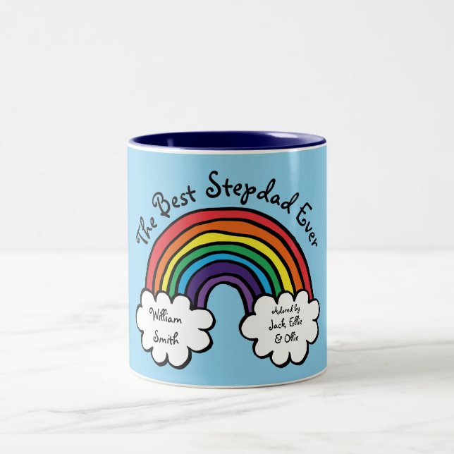 The Best Stepdad Ever Stepfather Rainbow Blue Two-Tone Coffee Mug (Center)