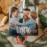 The Best UNCLE' Custom Photo Cute Gift  Metal Tree Decoration<br><div class="desc">Let an uncle know he is the best with this; Cute Modern Custom Photo Uncle Christmas Ornament. Design features fun white typography that reads 'The Best Uncle'. Simply upload your favourite picture and personalise the name/s of who its from. Text colour can be changed by using the 'customise further' tool....</div>