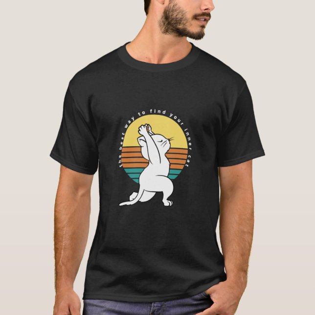 The Best Way To Find Your Inner Cat Retro Yoga Cat T-Shirt (Front)