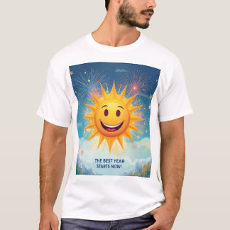 The Best Year Starts Now! Smiling Sun & Fireworks  T-Shirt