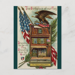 The Betsey Ross House, Eagle & Flag Postcard