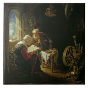 The Bible Lesson, or Anne and Tobias (oil on panel Tile