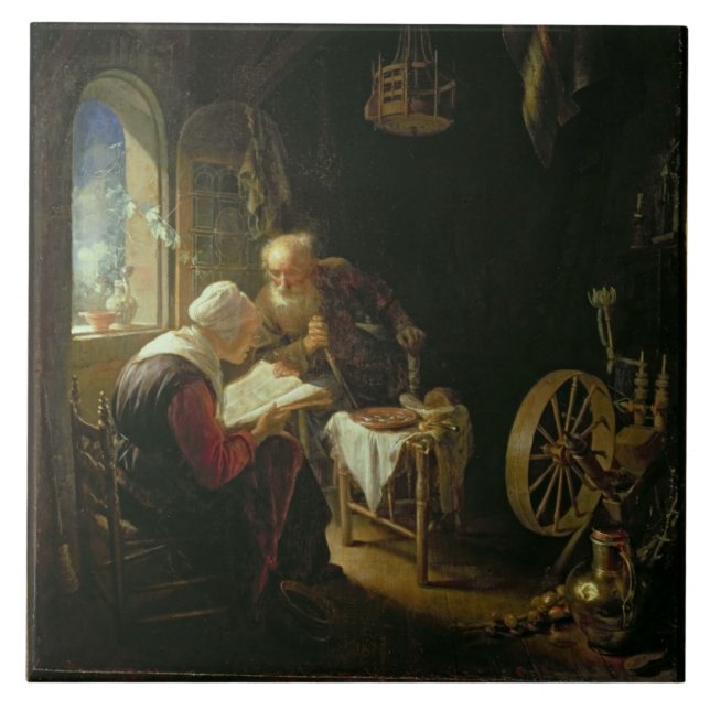 The Bible Lesson, or Anne and Tobias (oil on panel Tile (Front)