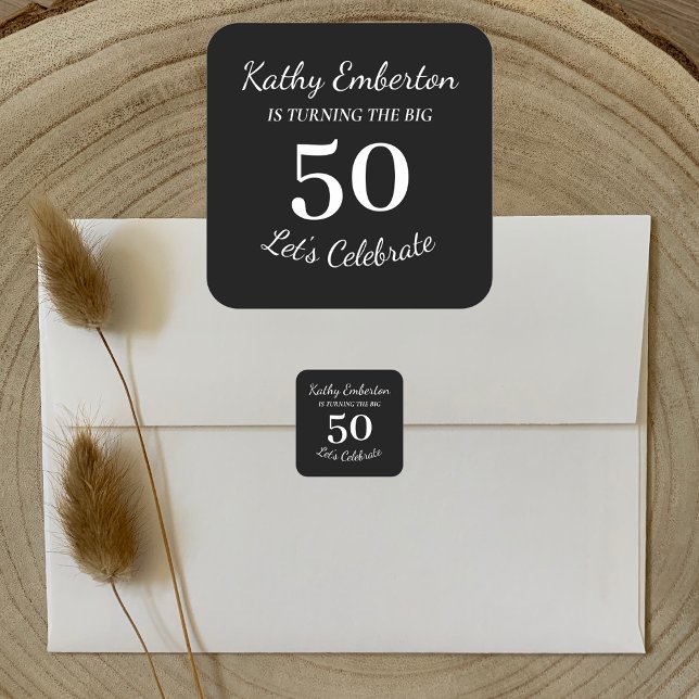 The Big 50 50th Birthday Black and White Square Sticker (Creator Uploaded)