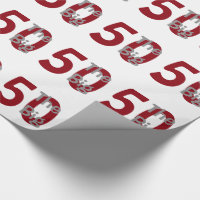 The big '50', Birthday, red, white text on white.