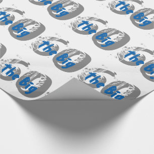 The big 60, Birthday, grey, blue text on black. Wrapping Paper