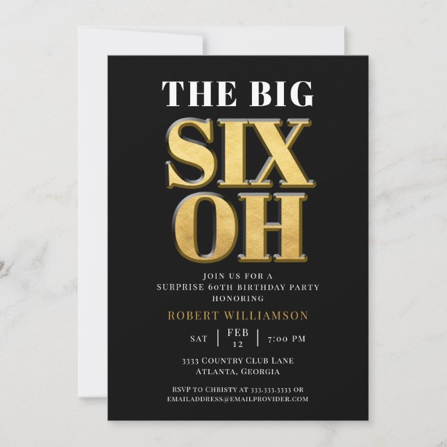 The Big 60th Surprise Birthday Black Gold Elegant Invitation (Front)
