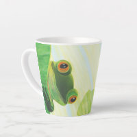 The big-eyed green frog behind lily pad  