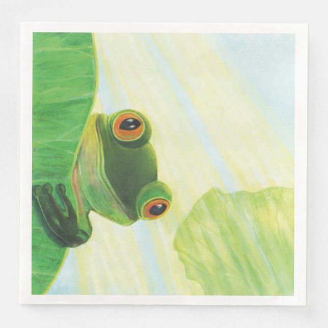 The big-eyed green frog behind lily pad   napkin (Front)