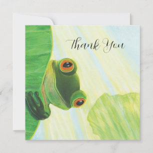 The big-eyed green frog behind lily pad  thank you card