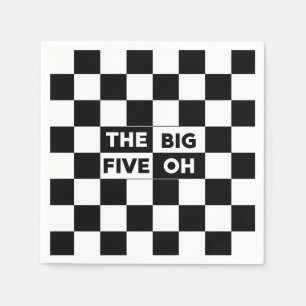 The Big Five Oh Black and White Chequered Pattern Napkin