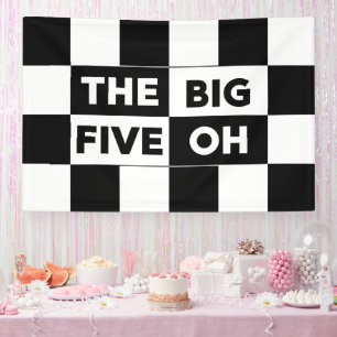 The Big Five Oh Black White Checkered Birthday Banner