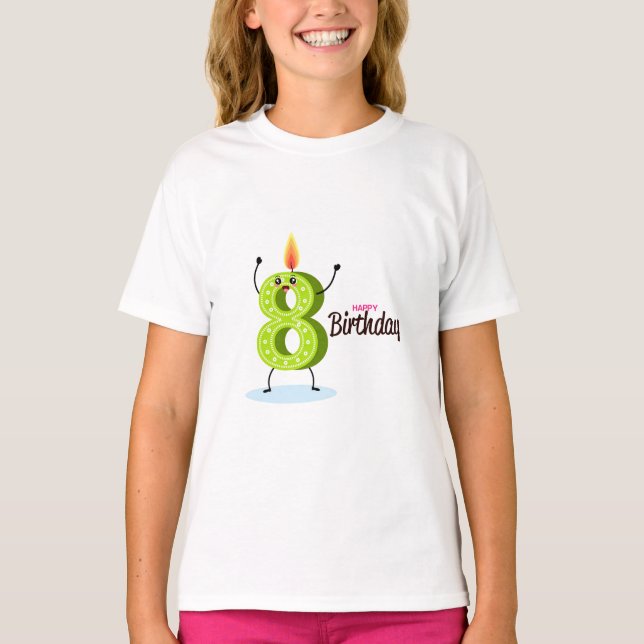 The Big Green Number 8 with Happy Birthday T-Shirt (Front)