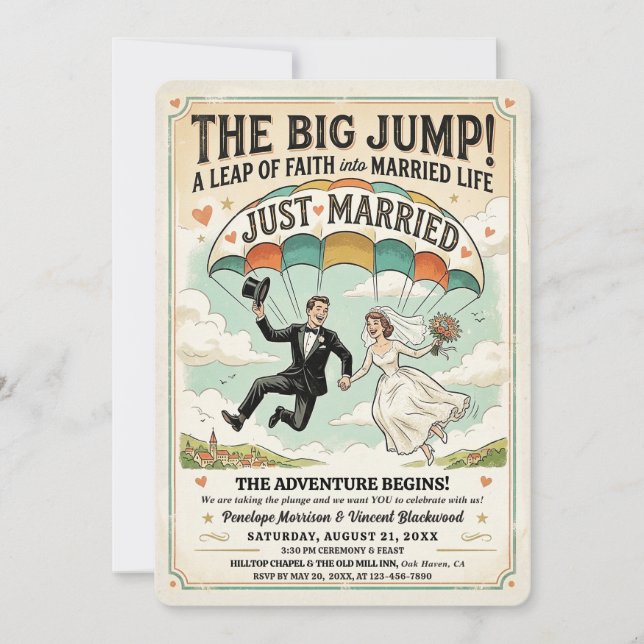 The Big Jump Gazette Wedding Invitation (Front)