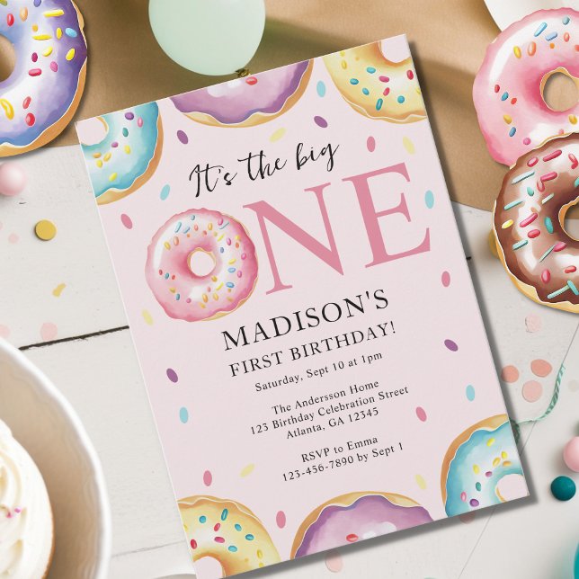 The Big One 1st Birthday Doughnut Theme Party Invitation (Creator Uploaded)