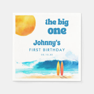 The Big One 1st Birthday Surf Beach Watercolor Napkin