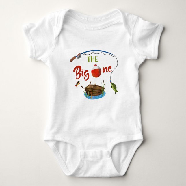 The Big ONE baby bodysuite Little fisherman boy Bodysuit (Front)