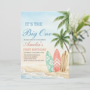 The Big One Beach Surf 1st Birthday Invitation