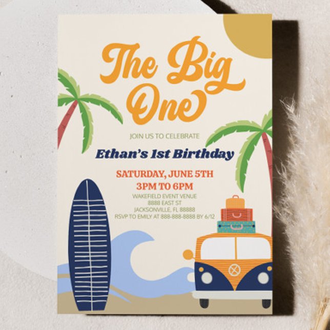 The Big One Beach Surf Blue 1st Birthday Party Invitation (Creator Uploaded)