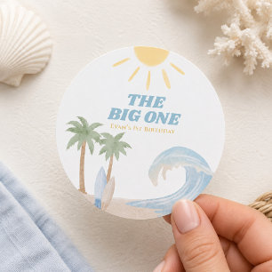 The Big One Beach Surf Summer Watercolor Coastal Classic Round Sticker
