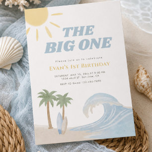 The Big One Beach Surf Summer Watercolor Coastal Invitation